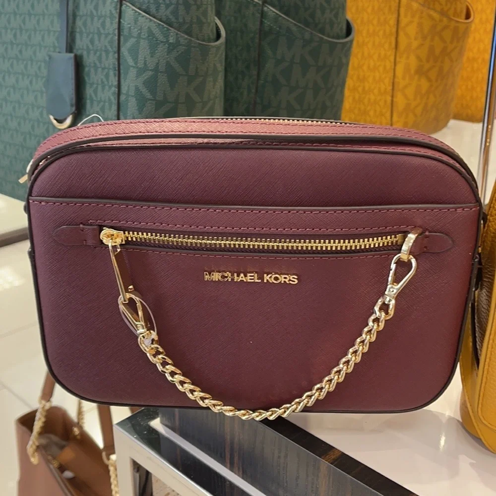 Michael Kors Jet Set Item Large East West Zip Chain Merlot Crossbody Bag
